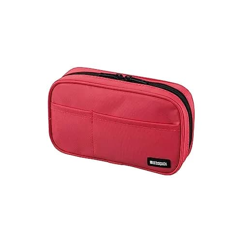 LIHIT LAB Zipper Pen Case, 7.9 × 2 × 4.7 Inches, Coral | Multi-Layered Storage for Office & School thumbnail 1
