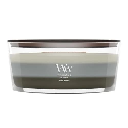 WoodWick Warm Woods Trilogy Tri-Scented Candle, Crackling Wick, 16oz | Multi-Scents with Crackle & Large Wax Pool thumbnail 1