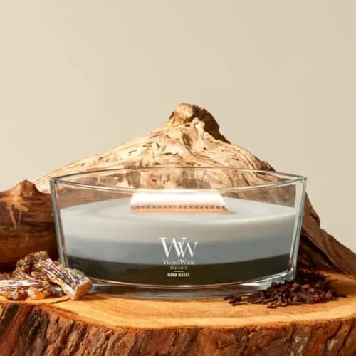WoodWick Warm Woods Trilogy Tri-Scented Candle, Crackling Wick, 16oz | Multi-Scents with Crackle & Large Wax Pool thumbnail 2