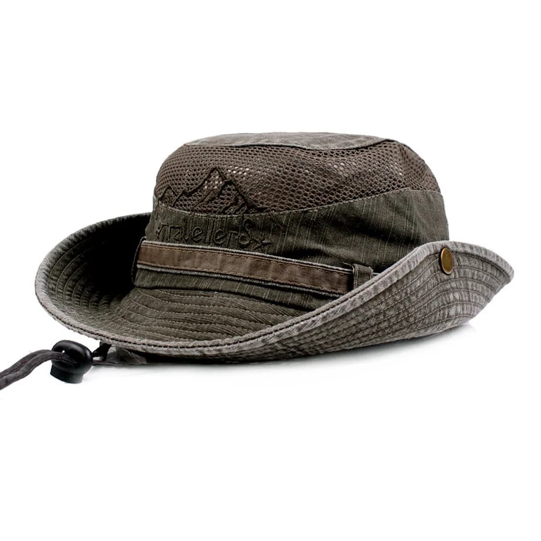 KeepSa Cotton Sun Hat Men Wide Brim Bucket Safari Grey | Breathable, Foldable & UV Protection — Army Green