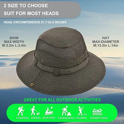 KeepSa Cotton Sun Hat Men Wide Brim Bucket Safari Army Green | Breathable, Foldable & UV Sun Protection thumbnail 4