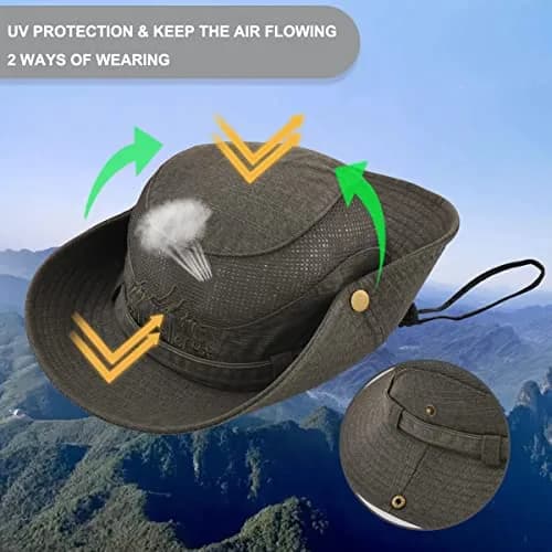 KeepSa Cotton Sun Hat Men Wide Brim Bucket Safari Army Green | Breathable, Foldable & UV Sun Protection thumbnail 3