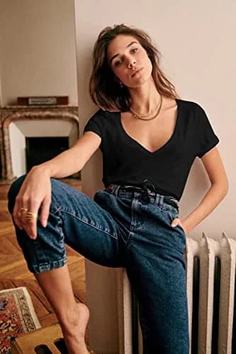 Beyove Women Solid Deep V Neck Summer Tops 2XL | Casual Loose Fit Short Sleeve thumbnail 6