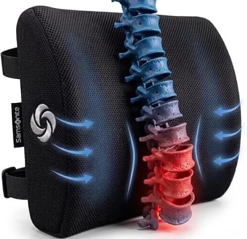 Samsonite Lumbar Support Pillow for Office Chair, Lower Back Support for Car, Back Pillow Desk Chair Cushion with Memory Foam, Improved Posture Backrest (Black Mesh) thumbnail 1