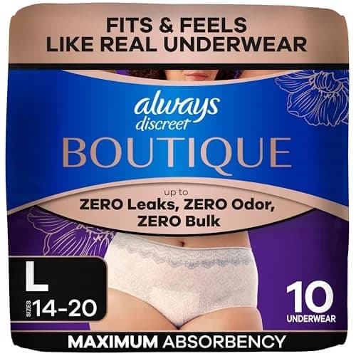 Always Discreet Boutique Incontinence & Postpartum Underwear Large Rosy | Soft, Thin, Leak-Proof Fit thumbnail 1