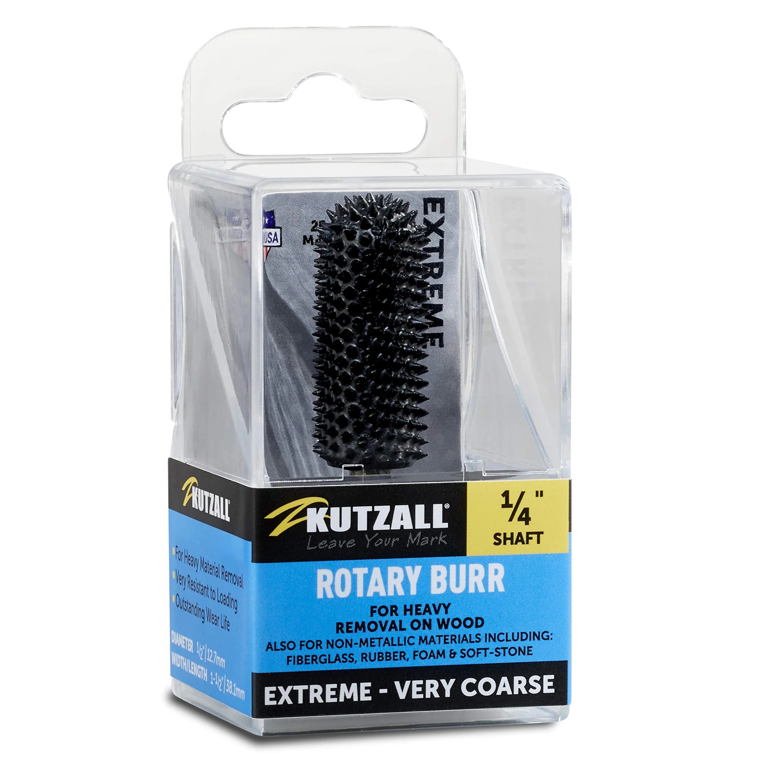 Kutzall Extreme Ball Nose Burr 1/4" Shank, 3/8" Dia. (9.5mm) x 1-1/2" (38.1mm) Length | Very Coarse Tungsten Carbide Wood Carving Bit