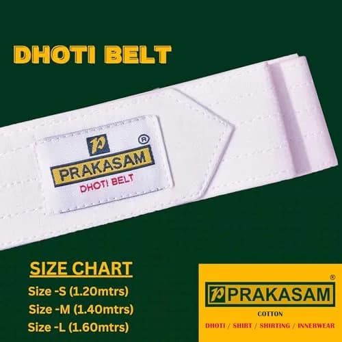 PRAKASAM COTTON Men's Welcro Dhoti Belt Medium White | Traditional Cotton Belt for Men thumbnail 2