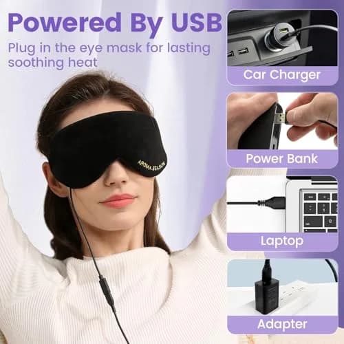Aroma Season Heated Eye Mask | Warm Compress for Dry Eyes & Migraine Relief, Graphene Heating, Lavender Pack, Black thumbnail 5