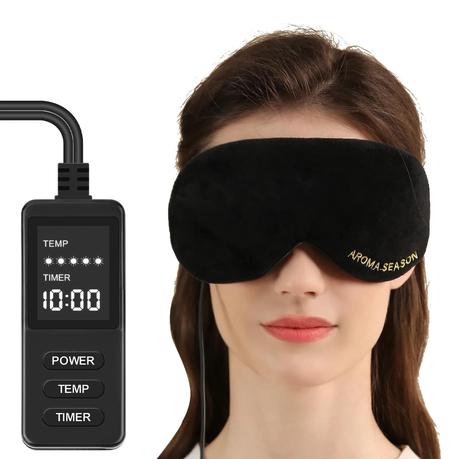 Aroma Season Heated Eye Mask | Warm Compress for Dry Eyes & Migraine Relief, Graphene Heating, Lavender Pack, Black