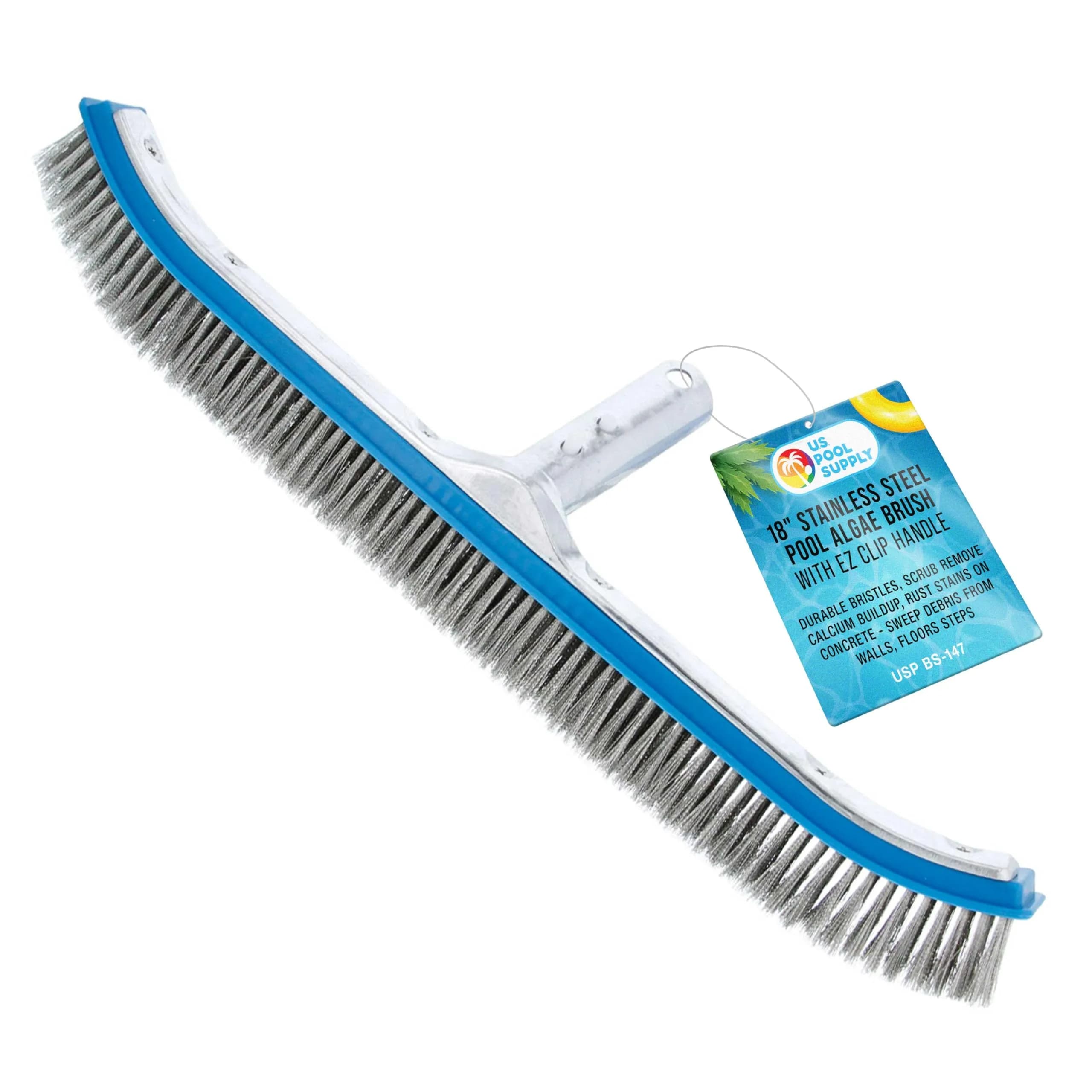U.S. Pool Supply 18" Pool Brush Head for Inground Pools, Stainless Steel | Heavy-Duty Pool Cleaning Tool — 18"
