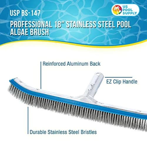 U.S. Pool Supply 18" Pool Brush Head for Inground Pools, Stainless Steel | Heavy-Duty Pool Cleaning Tool thumbnail 2