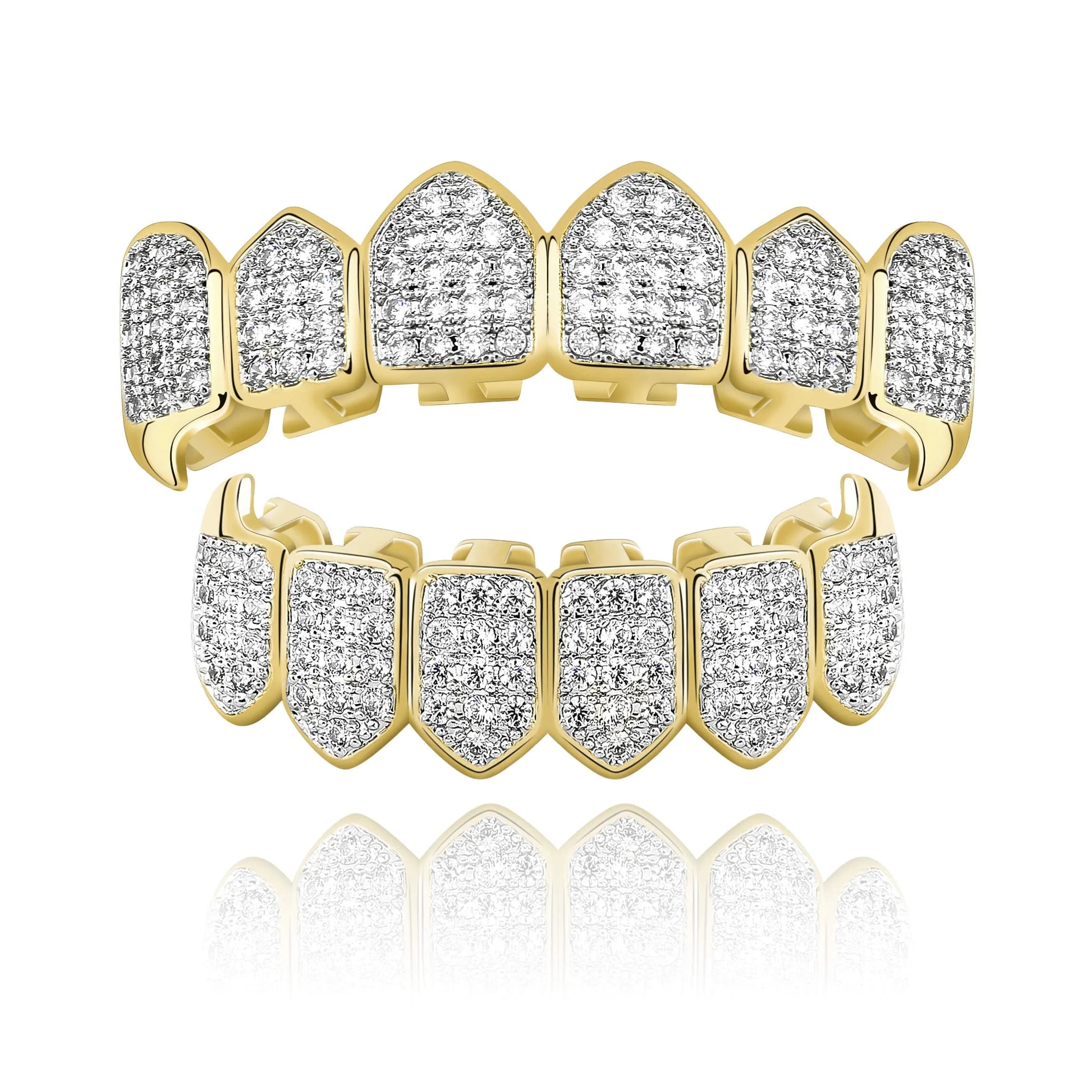 TOPGRILLZ Vampire Fang Grillz with CZ Diamonds | 18K Gold Plated Brass — Gold