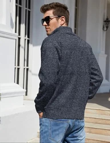 Yeokou Men's Slim Fit Zip Up Casual Knitted Cardigan Sweater with Pockets (Medium, Dark Grey) | Soft Cashmere Blend, Casual & Warm thumbnail 3