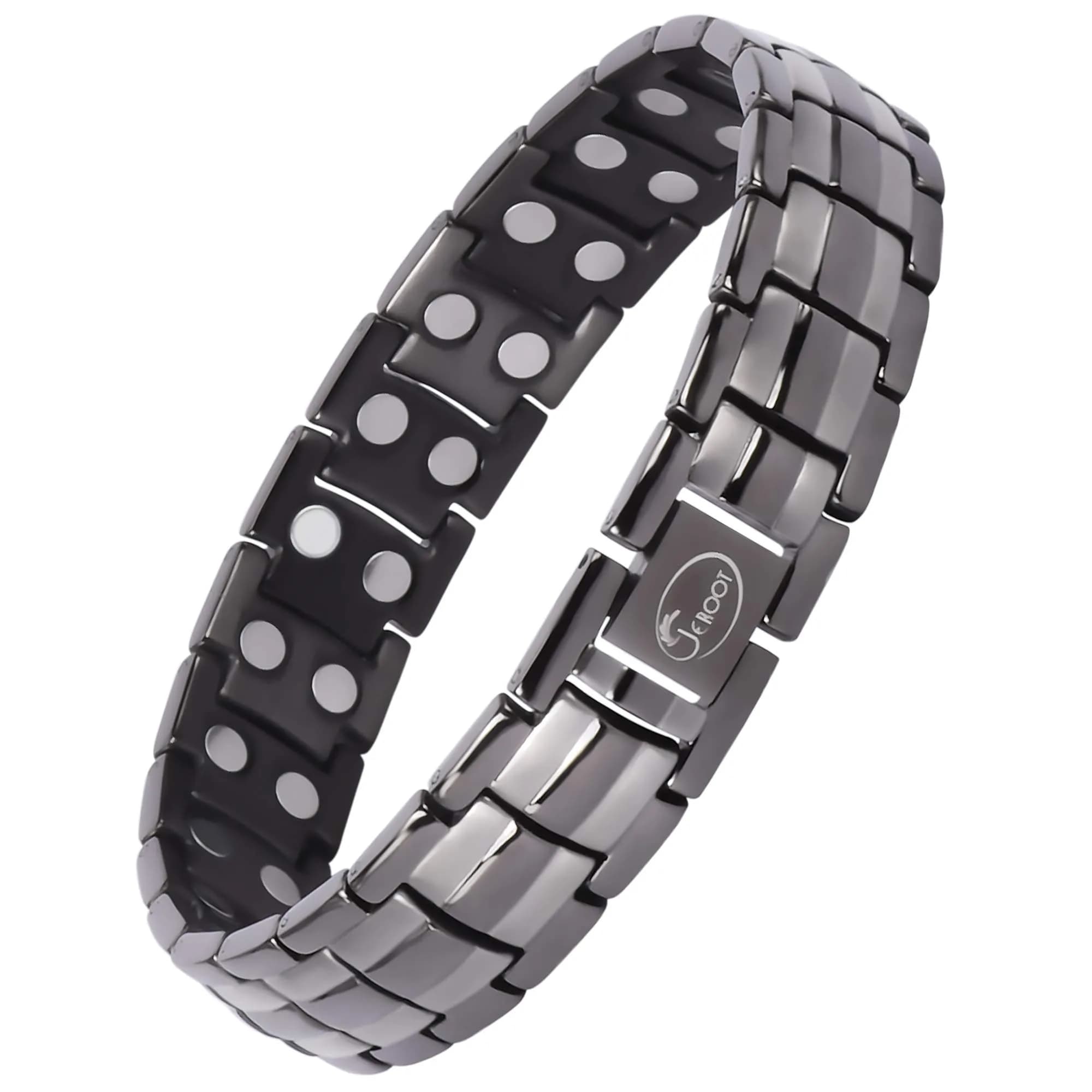 JEROOT Magnetic Bracelet for Men, Pure Titanium Double Row 3500 Gauss Magnets | 22cm (8.6 inches) Adjustable - main product image