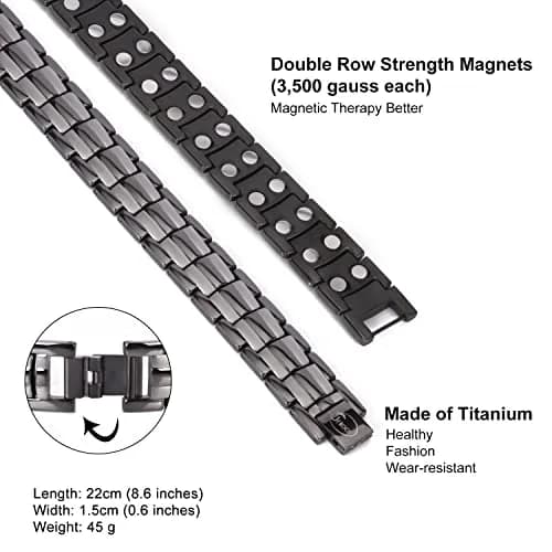 JEROOT Magnetic Bracelet for Men, Pure Titanium Double Row 3500 Gauss Magnets | 22cm (8.6 inches) Adjustable thumbnail 4