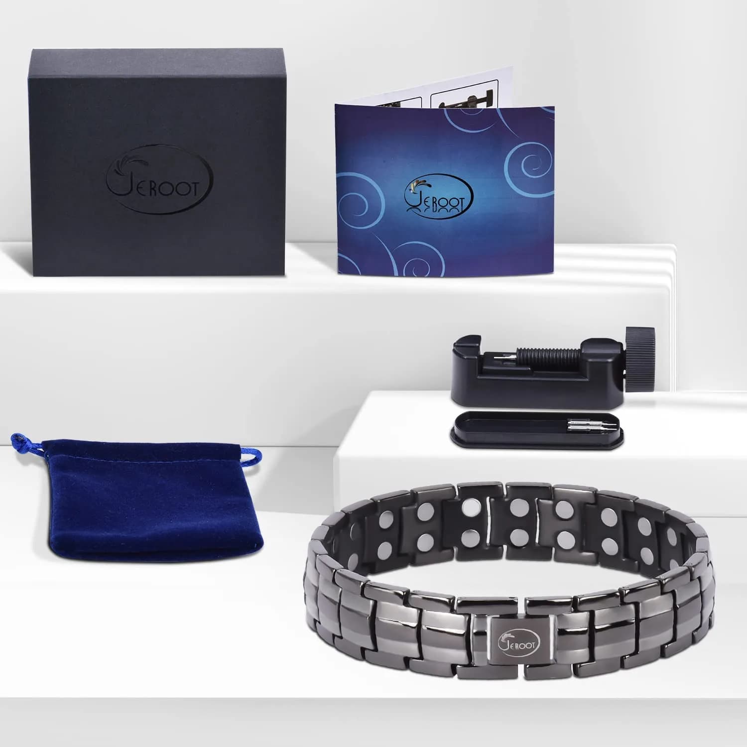 JEROOT Magnetic Bracelet for Men, Pure Titanium Double Row 3500 Gauss Magnets | 22cm (8.6 inches) Adjustable - view 7