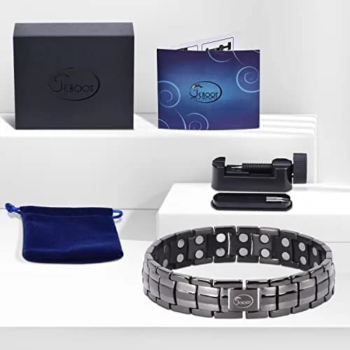 JEROOT Magnetic Bracelet for Men, Pure Titanium Double Row 3500 Gauss Magnets | 22cm (8.6 inches) Adjustable thumbnail 7