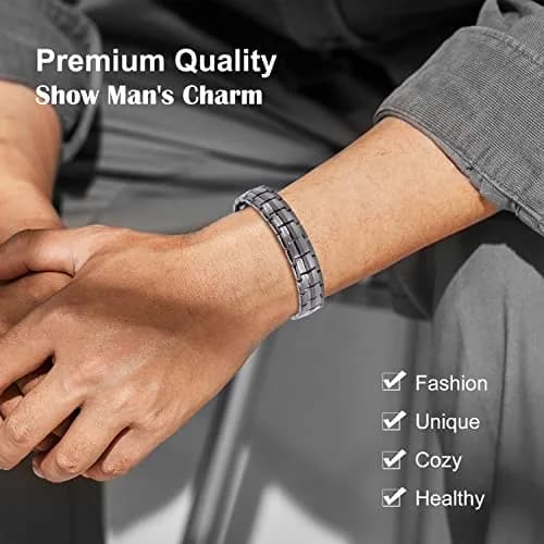 JEROOT Magnetic Bracelet for Men, Pure Titanium Double Row 3500 Gauss Magnets | 22cm (8.6 inches) Adjustable thumbnail 2