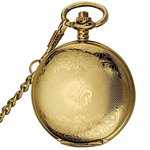 VIGOROSO Mechanical Pocket Watch for Men Gold with Chain | Vintage Skeleton Dial, 4.6cm Diameter, Hand Wind, Classic Style thumbnail 4
