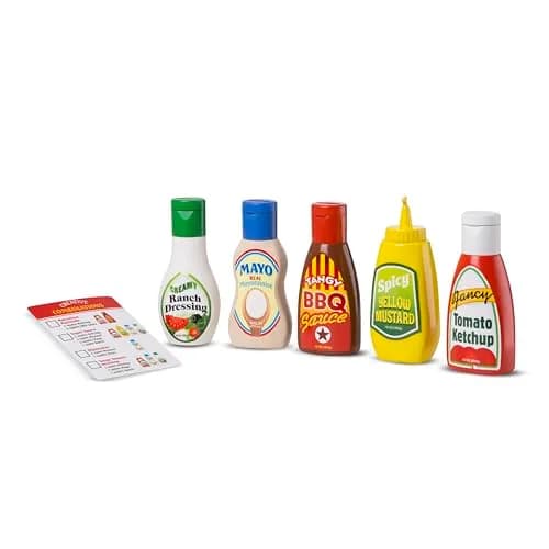 Melissa & Doug Favorite Condiments Play Kitchen Food Toys | 5 Containers with Squirting Action, Ages 3-6 thumbnail 1