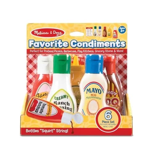 Melissa & Doug Favorite Condiments Play Kitchen Food Toys | 5 Containers with Squirting Action, Ages 3-6 thumbnail 6