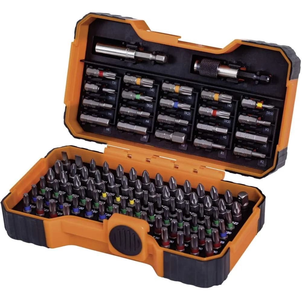 Bahco BH59/S100BC 100-Piece Colour Coded Bit Set with Bit Holder | Alloy Steel Screwdriver Bits for Slotted, Phillips, Pozidriv, Hexagon, Robertson, TORX, TORX Tamper — X