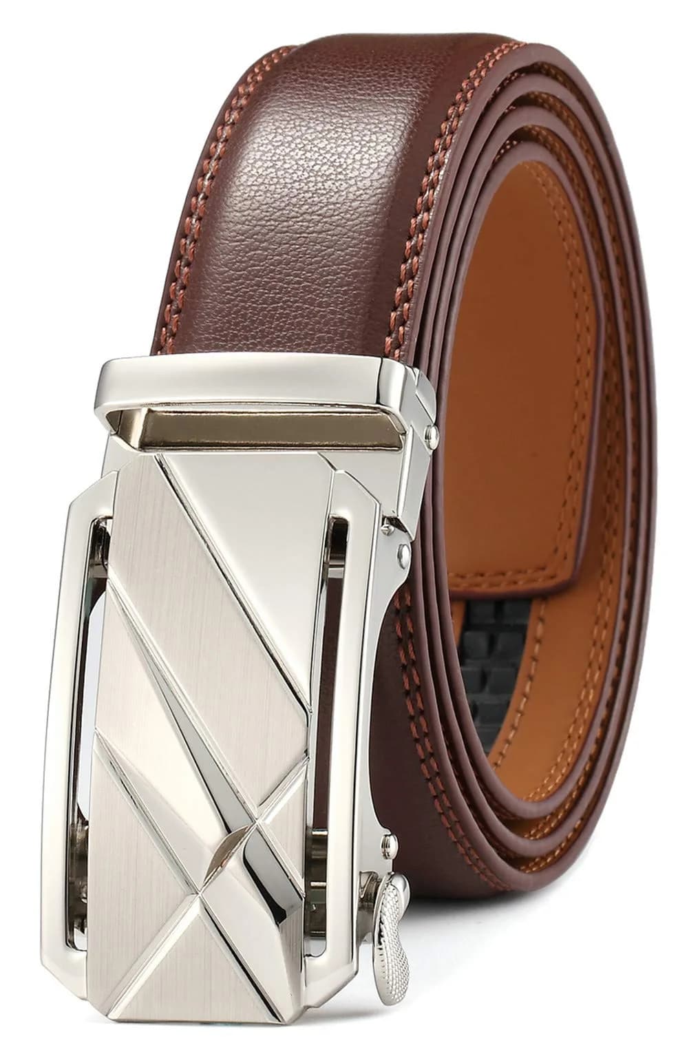 Lingli Men's Ratchet Dress Belt with Automatic Buckle 35mm | Adjustable & Stylish for Formal & Casual Wear — A-brown-0005