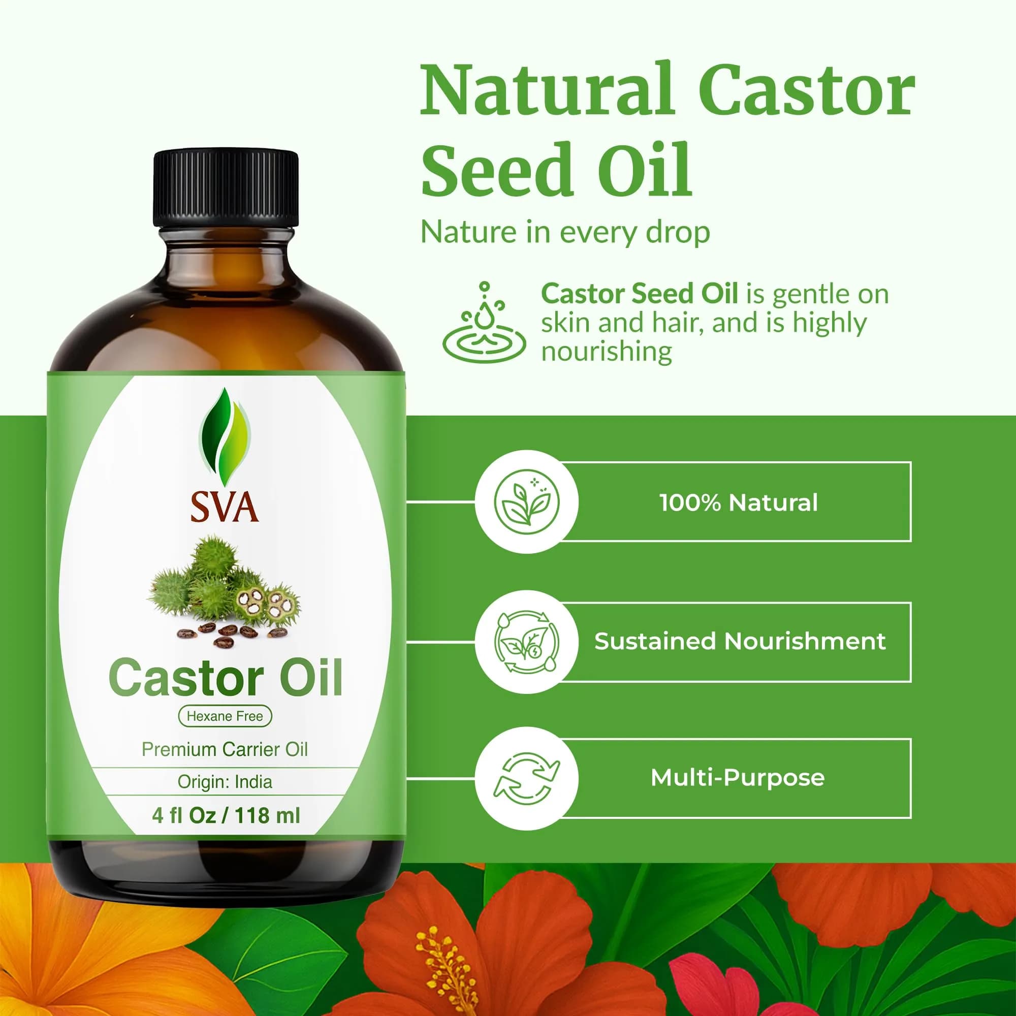 SVA Organics Castor Seed Oil 4 Fl Oz (Pack of 1) - 100% Natural Cold Pressed Carrier Oil - view 2