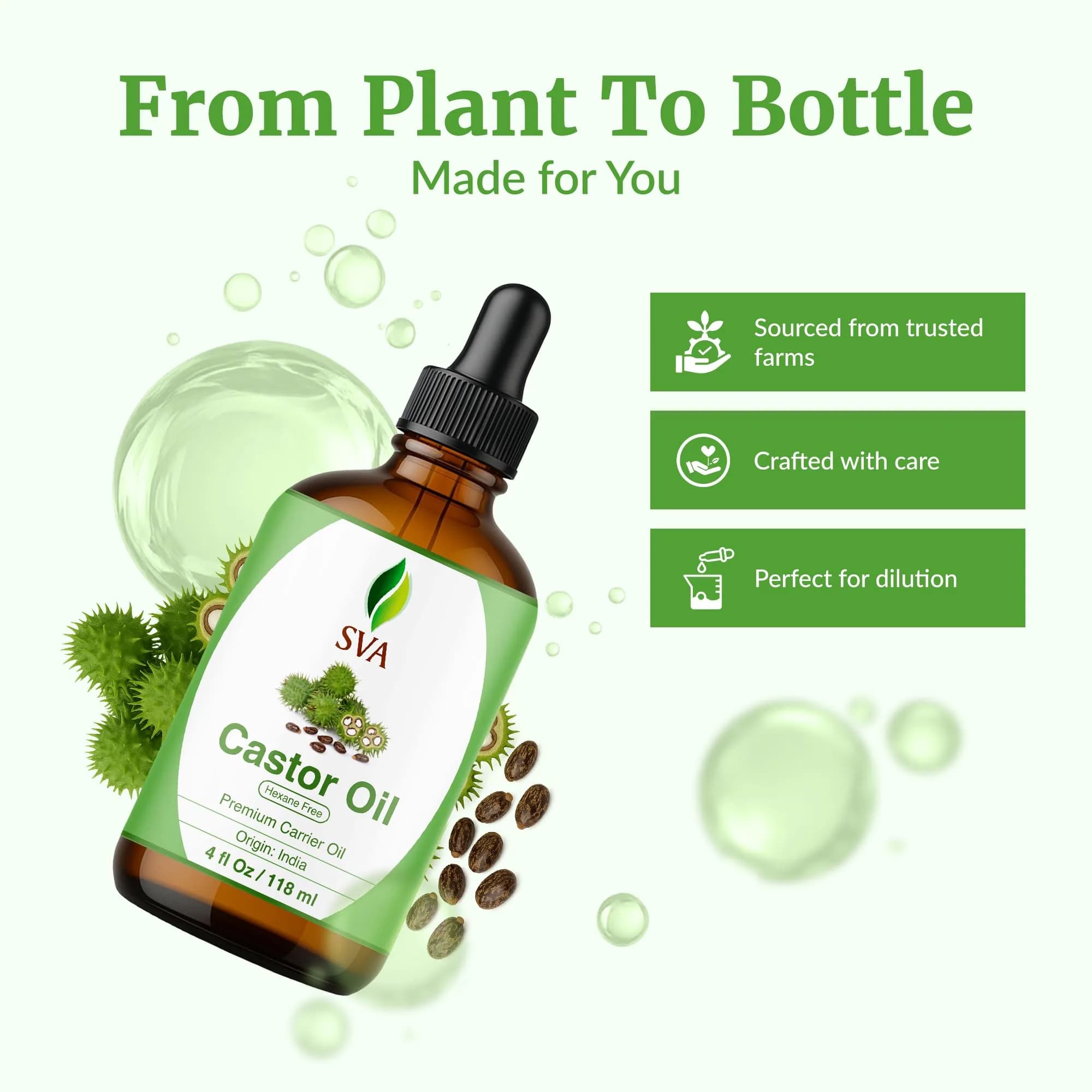 SVA Organics Castor Seed Oil 4 Fl Oz (Pack of 1) - 100% Natural Cold Pressed Carrier Oil - view 4