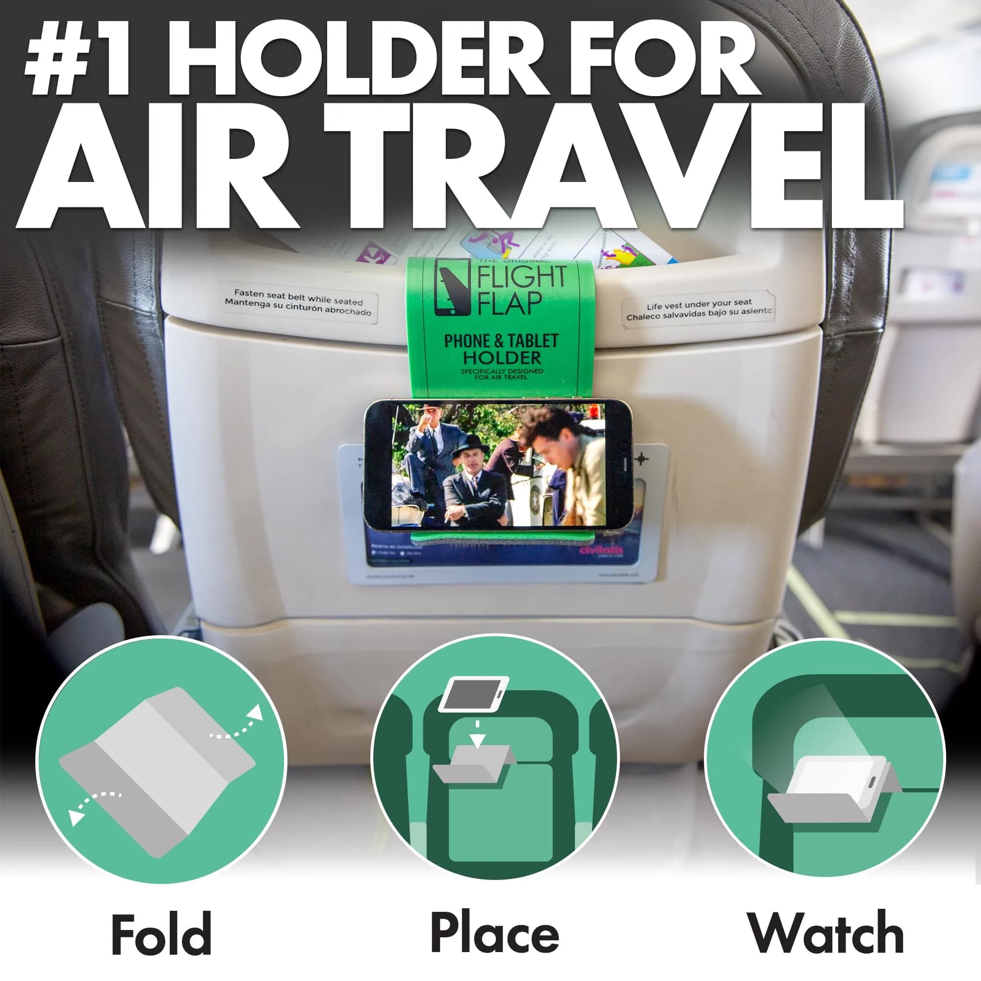 Flight Flap Large Green Flexible Airplane Phone Holder for Travel - view 2