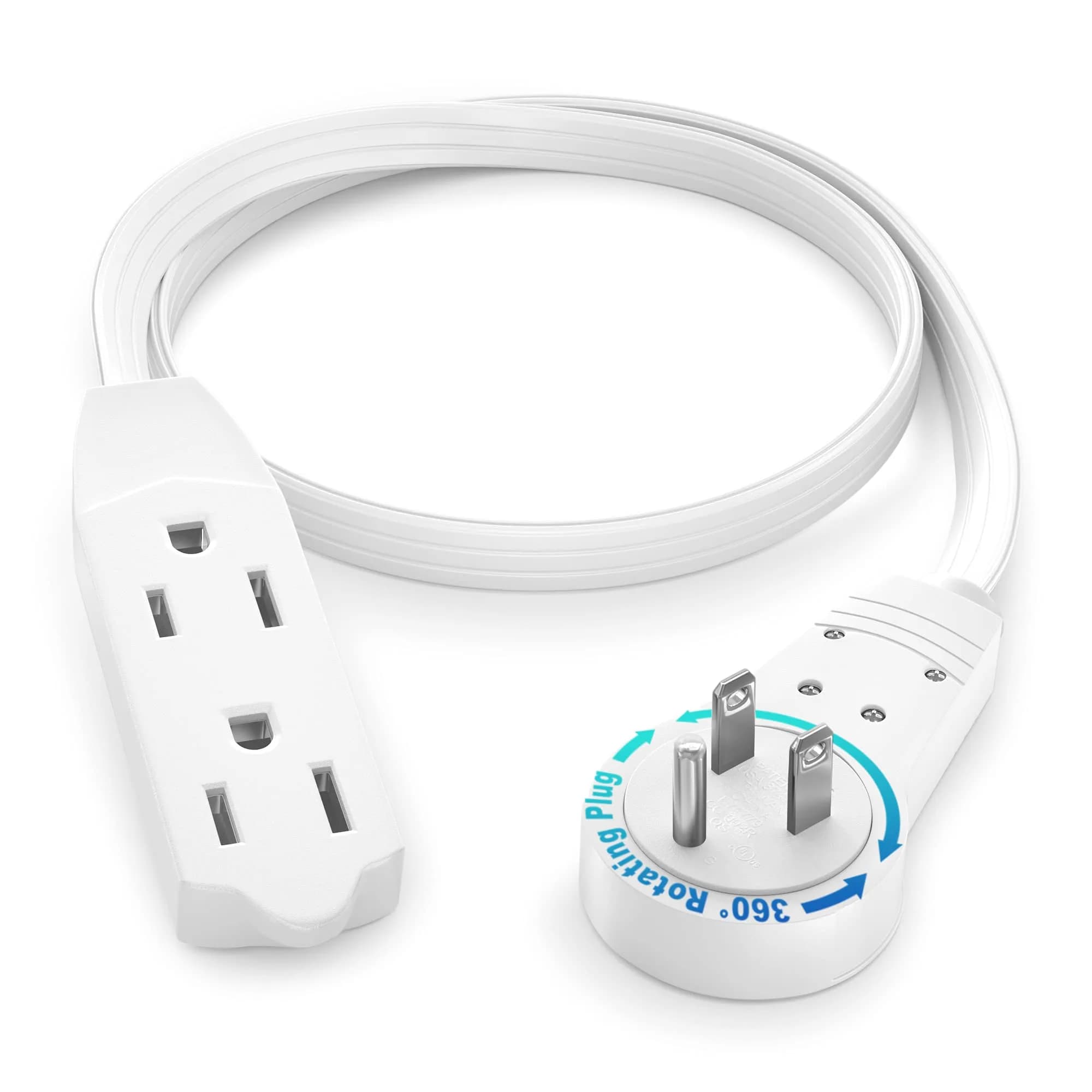 Maximm 1 Ft UL 360° Rotating Flat Plug Extension Cord, 3-Outlet, 16/3 AWG | Space-Saving Design for Indoor Use