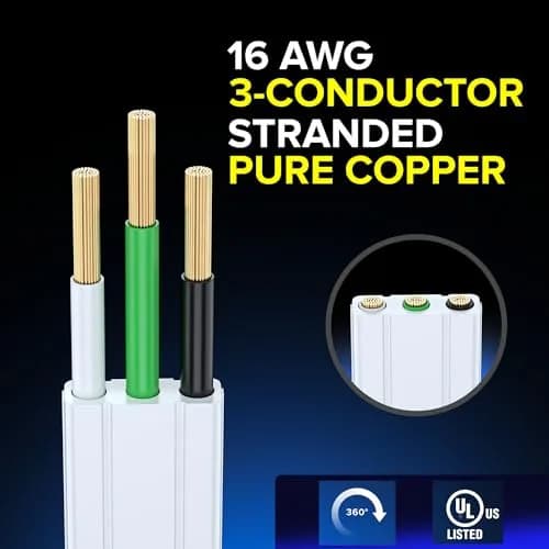 Maximm 1 Ft UL 360° Rotating Flat Plug Extension Cord, 3-Outlet, 16/3 AWG | Space-Saving Design for Indoor Use thumbnail 6