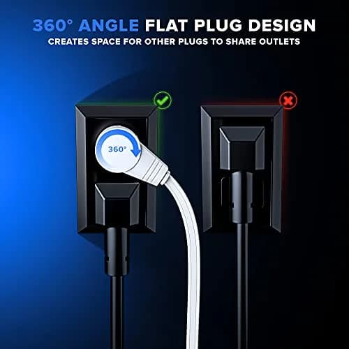 Maximm 1 Ft UL 360° Rotating Flat Plug Extension Cord, 3-Outlet, 16/3 AWG | Space-Saving Design for Indoor Use thumbnail 7