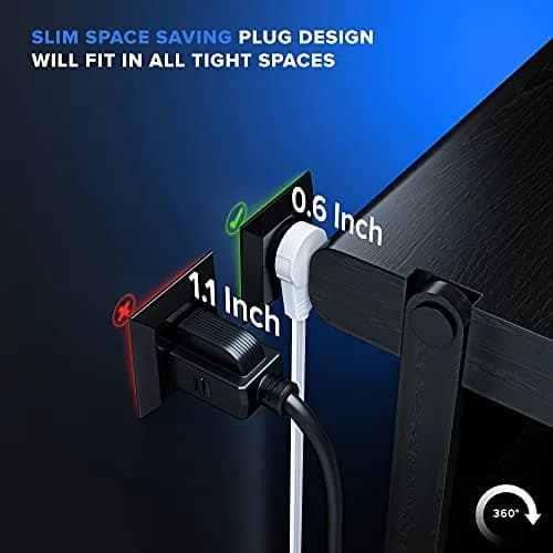 Maximm 1 Ft UL 360° Rotating Flat Plug Extension Cord, 3-Outlet, 16/3 AWG | Space-Saving Design for Indoor Use thumbnail 2