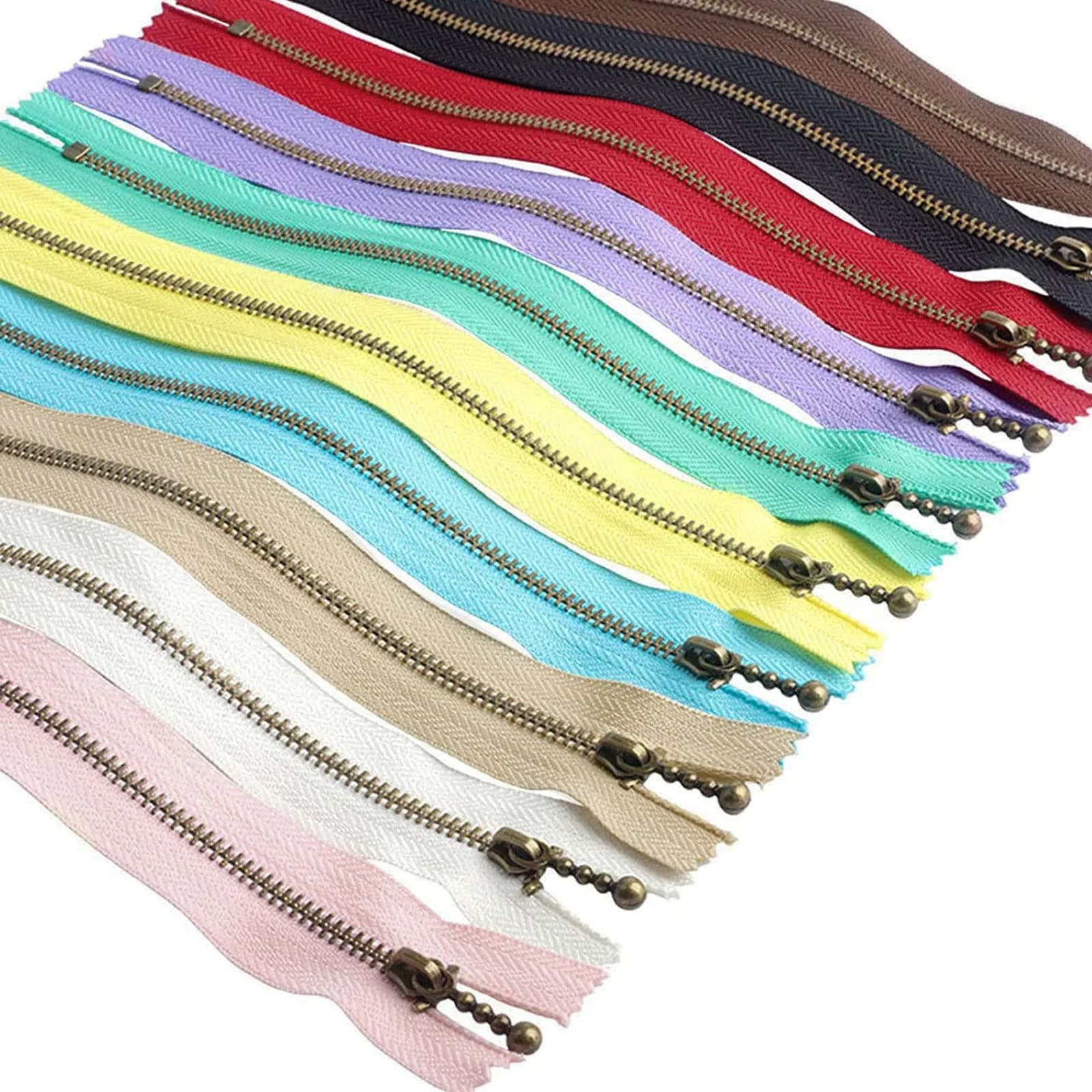 Beaulegan Metal Zippers 10 Pcs - #3 Antique Brass Close-end 7.9 Inch (20 cm), Assorted Color | Heavy Duty Metal Zippers for Bags & Crafts