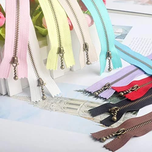 Beaulegan Metal Zippers 10 Pcs - #3 Antique Brass Close-end 7.9 Inch (20 cm), Assorted Color | Heavy Duty Metal Zippers for Bags & Crafts thumbnail 7