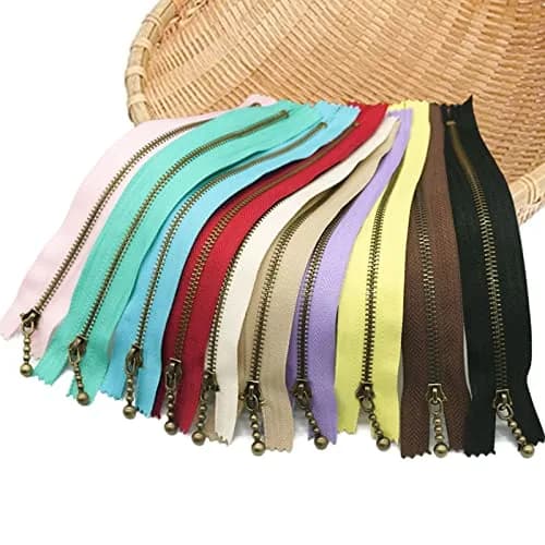 Beaulegan Metal Zippers 10 Pcs - #3 Antique Brass Close-end 7.9 Inch (20 cm), Assorted Color | Heavy Duty Metal Zippers for Bags & Crafts thumbnail 2