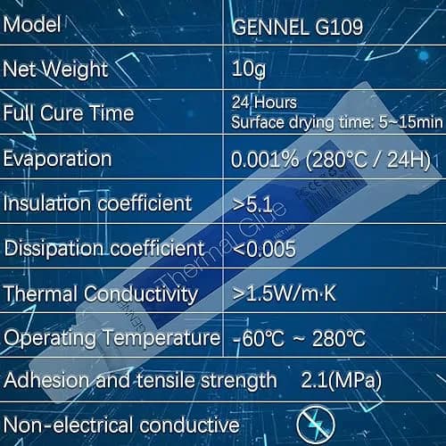 GENNEL G109 Thermal Conductive Glue 10g (0.35 oz) | Industrial Silicone Adhesive for Heat Dissipation thumbnail 3
