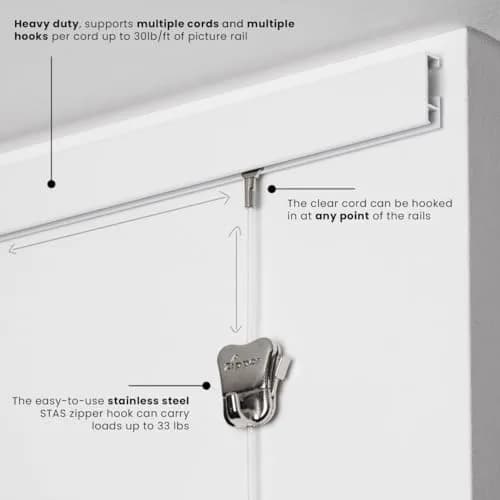 Stas Picture Hanging Systems Cliprail Pro White - Heavy Duty Art Rail 19.69 ft | Elegant & Strong Wall Mount thumbnail 2