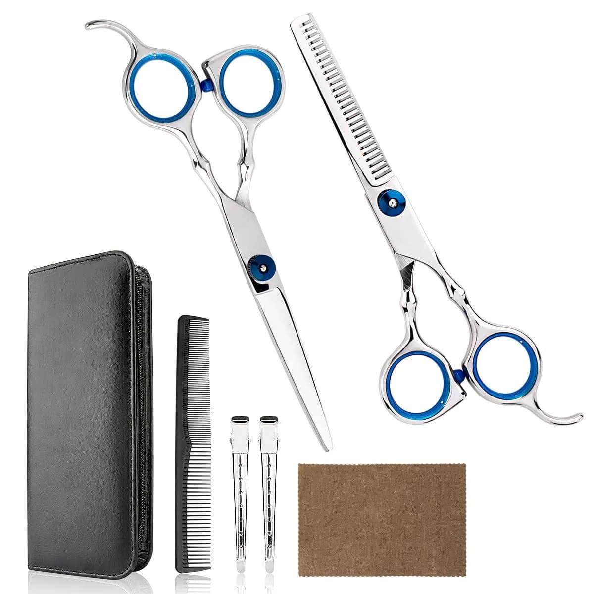 Himart Hair Trimming Kit 7 Piece Set | Professional Hair Cutting & Thinning Shears for Men Women — Blue