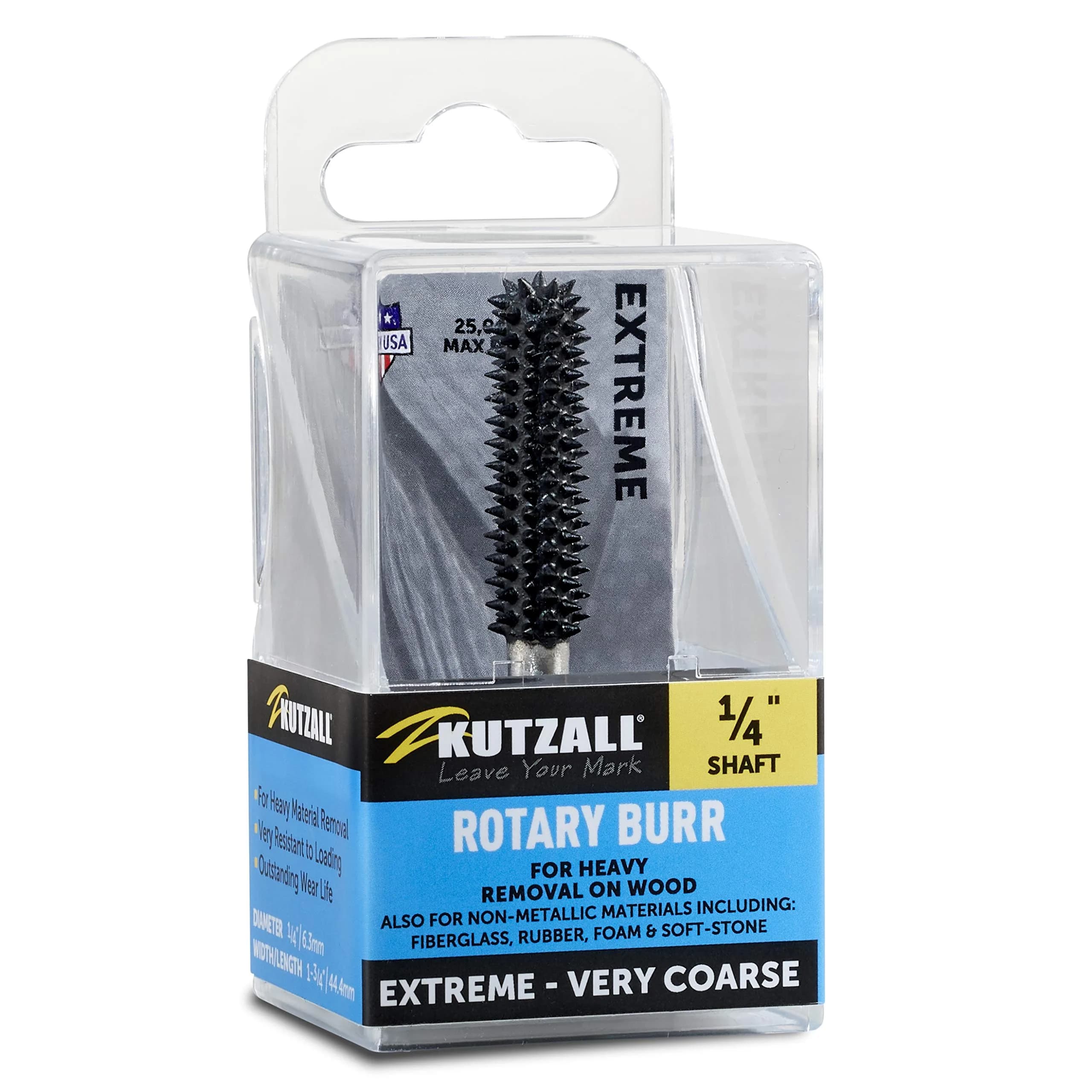 Kutzall Extreme Ball Nose Burr 1/4" (6.35mm) Shank, Very Coarse | USA-Sourced Tungsten Carbide Wood Carving Bit - main product image