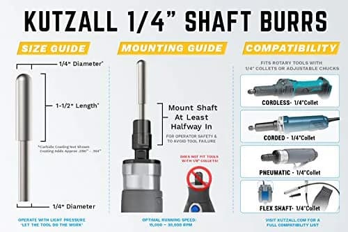 Kutzall Extreme Ball Nose Burr 1/4" (6.35mm) Shank, Very Coarse | USA-Sourced Tungsten Carbide Wood Carving Bit thumbnail 3