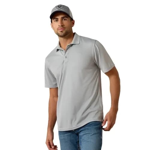 ARIAT Men's Tek Polo Shirt, Gray, XXL | Advanced sweat-wicking, odor-resistant, UPF sun protection thumbnail 1