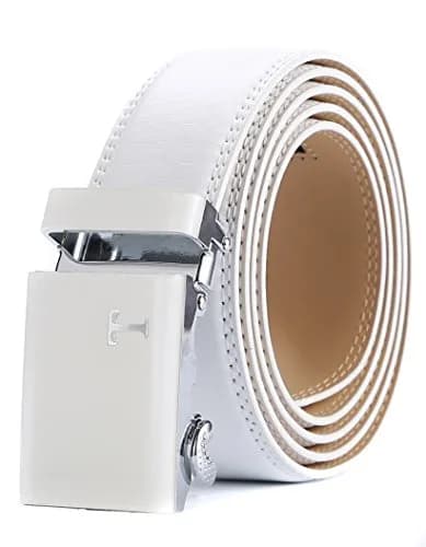 Tonywell Leather Ratchet Belt 32"-45" | Adjustable White Leather & Buckle thumbnail 1
