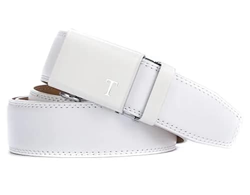 Tonywell Leather Ratchet Belt 32"-45" | Adjustable White Leather & Buckle thumbnail 3