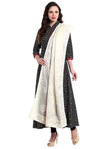 DUPATTA BAZAAR Women's Embroidered Ivory Cotton Kota Doria Dupatta | Handloom Weave thumbnail 4
