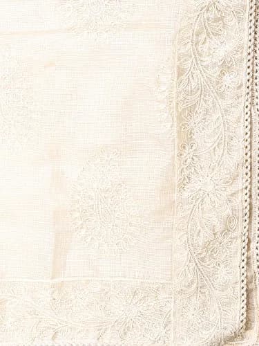 DUPATTA BAZAAR Women's Embroidered Ivory Cotton Kota Doria Dupatta | Handloom Weave thumbnail 5
