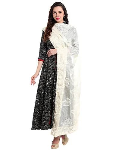 DUPATTA BAZAAR Women's Embroidered Ivory Cotton Kota Doria Dupatta | Handloom Weave thumbnail 2