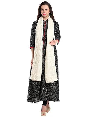 DUPATTA BAZAAR Women's Embroidered Ivory Cotton Kota Doria Dupatta | Handloom Weave thumbnail 3