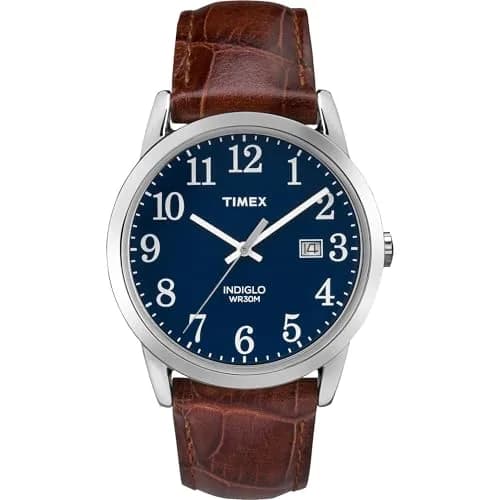Timex Men's Easy Reader 38mm Watch – Silver-Tone Case Blue Dial with Brown Croco Leather Strap | Classic Analog Quartz Watch thumbnail 1